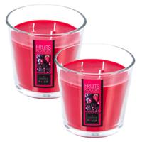 Atmosphera Candles Geurkaars - 2x - in glas - rood fruit aroma - 40 branduren - 13 x 12 cm