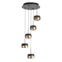 Highlight 5-lichts hanglampNova rond zwart met goud - H5192.38