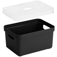 2x stuks opbergboxen/opbergmanden zwart van 13 liter kunststof met transparante deksel - Opbergbox - thumbnail