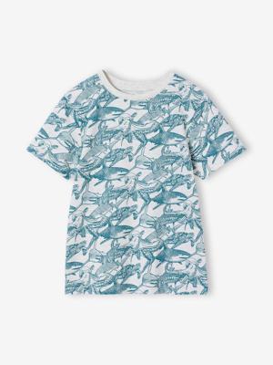 T-shirt voor jongens met print gemêleerd wit