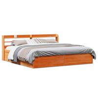 Bedframe met hoofdbord massief grenenhout wasbruin 200x200 cm