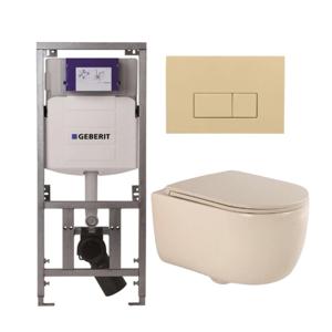 QeramiQ Dely Swirl Toiletset - 36.3x51.7cm - Geberit UP320 Burda inbouwreservoir - slimzitting - bedieningsplaat beige - rechthoekige knoppen - beige 0701131/SW1102366/SW1000770/SW1026259