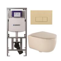 QeramiQ Dely Swirl Toiletset - 36.3x51.7cm - Geberit UP320 Burda inbouwreservoir - slimzitting - bedieningsplaat beige - rechthoekige knoppen - beige 0701131/SW1102366/SW1000770/SW1026259