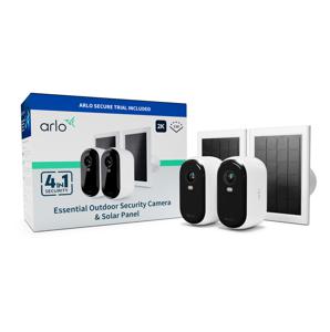 Arlo Essential 2 2K Outdoor Camera 2pack W/2 Solar Panel BNDL Rond IP-beveiligingscamera Binnen & buiten 1920 x 1080 Pixels Plafond/muur