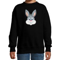 Cartoon konijn trui zwart voor jongens en meisjes - Cartoon dieren sweater kinderen 14-15 jaar (170/176)  -