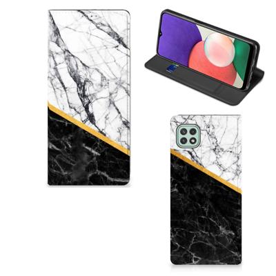 Samsung Galaxy A22 5G | Standcase | Marmer Wit Zwart - Origineel Cadeau Man