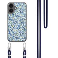 iPhone 17 hoesje met donkerblauw koord - Vintage blue floral