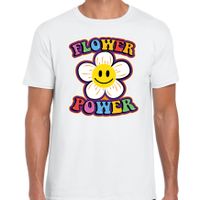 Jaren 60 Flower Power verkleed shirt wit met emoticon bloem heren - thumbnail