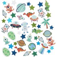 Creativ Company Foam stickers, ster, ufo, dinosaurus, zelfklevend, afm 13-40 mm, blauw/grijs harmonie, 150 stuk/ 1 doos