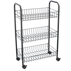 Zwarte stevige opberg trolley/roltafel met 3 manden 60 cm