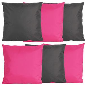 Bank/tuin kussens set - voor binnen/buiten - 6x stuks - fuchsia roze/antraciet grijs - 45 x 45 cm