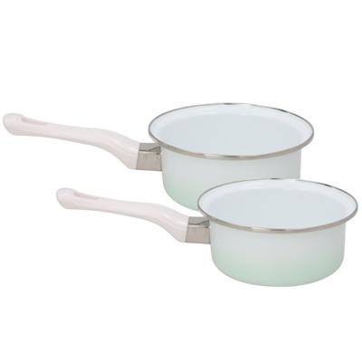 Melk en sauspannen set - 2x stuks - wit / blauw - D18 cm en D16 cm - emaille - steelpannen