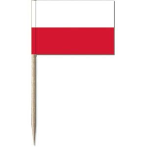50x Vlaggetjes prikkers Polen 8 cm hout/papier   -