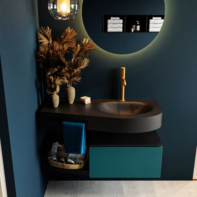 MONDIAZ RIVA 100cm badmeubel onderkast / planchet kleur Smag met 1 lade. Wastafel DULCET rechts 1 kraangat kleur Urban.