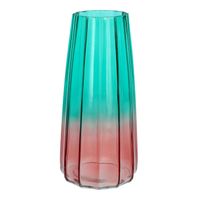 Bloemenvaas - blauw/roze - transparant glas - D10 x H21 cm
