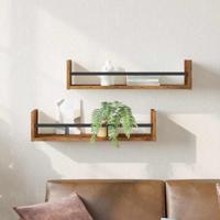 Wandplank met plank 2 pcs Oud hout 60 x 16 x 14 cm Bewerkt hout