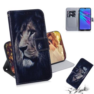 Leeuw patroon gekleurde tekening horizontale Flip lederen case voor Huawei Y6 (2019) met houder & card slots & portemonnee