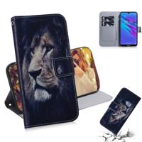 Leeuw patroon gekleurde tekening horizontale Flip lederen case voor Huawei Y6 (2019) met houder & card slots & portemonnee