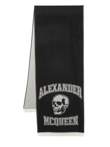 Alexander McQueen écharpe en laine à logo intarsia - Noir