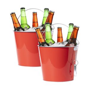 2x stuks ijsemmers/bierkoelers 6L metaal rood