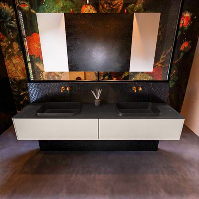 Badkamermeubelset Mondiaz Erin 200 cm met 2 Lades met RIDGE Wastafel Dubbel Urban Zonder Kraangaten Greeploos Mat Linen