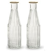 Jodeco - bloemenvaas Marseille - 2x - fles model - glas - transparant/goud - H25 x D7 cm