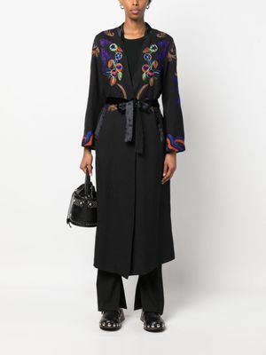 Forte Forte manteau brodé à taille nouée - Noir