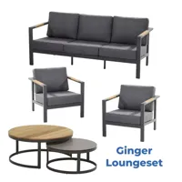 Loungeset Ginger Antraciet Set 5 delig Taste 4SO Bank Stoel Tafel Buiten Tuin 4 Seasons Outdoor