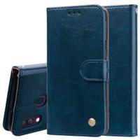 Business stijl olie Wax textuur horizontale Flip lederen case voor Galaxy A40 met houder & kaartsleuven & portemonnee (blauw)