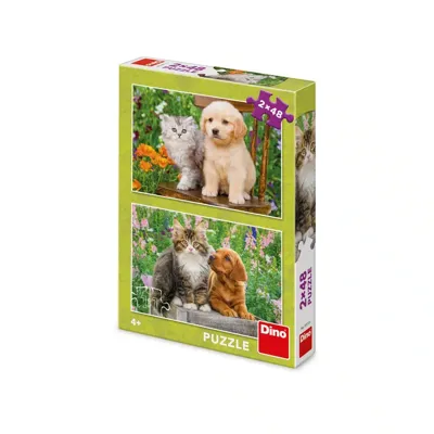 DinoToys Dino kinderpuzzel met hond met poes - 2 x 48 stukjes