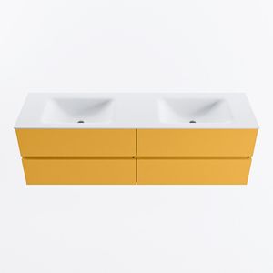 MONDIAZ VICA 160cm badmeubel onderkast Ocher 4 lades. Wastafel CLOUD dubbel 2 kraangaten, kleur Talc.