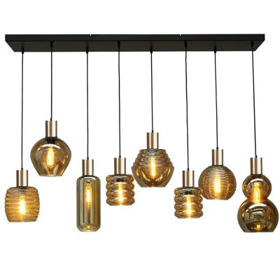 Masterlight Zwarte hanglamp met goudBounty 8-lichts curiosa glas - 2471-05-02-130-25-8