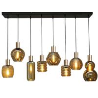 Masterlight Zwarte hanglamp met goudBounty 8-lichts curiosa glas - 2471-05-02-130-25-8