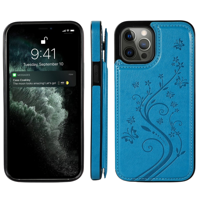 iPhone 16 hoesje - Backcover - Pasjeshouder - Portemonnee - Bloemenprint - Kunstleer - Blauw