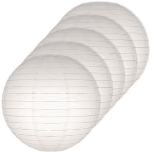 5x stuks Luxe bol lampionnen wit 25 cm