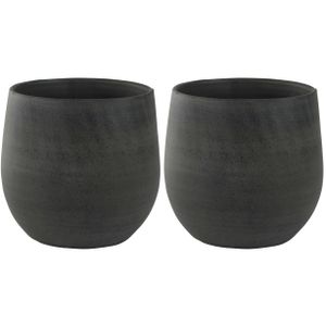 2x stuks plantenpotten/bloempotten in een strakke Modern design look grafiet Dia 22 cm en Hoogte 20