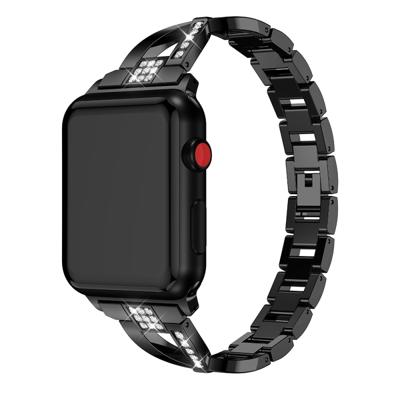 X-vormige diamant-bezaaid Solid RVS polsband horlogeband voor Apple Watch serie 3 & 2 & 1 42mm (zwart)