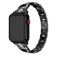 X-vormige diamant-bezaaid Solid RVS polsband horlogeband voor Apple Watch serie 3 & 2 & 1 42mm (zwart)