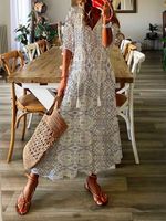 Loose Notched Casual Ethnic Dress - thumbnail