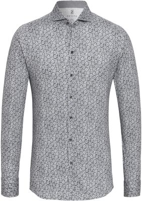 Desoto Overhemd Lichtgrijze Bloemetjes Print Jersey Slim Fit