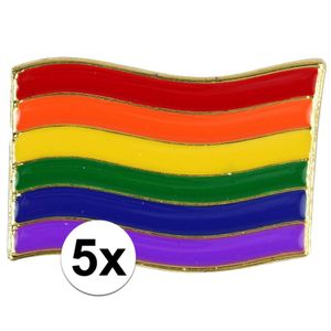 5x Regenboogvlag kleuren metalen broche 4 cm   -