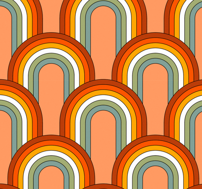 Regenboogpatroon woonkamer jaren 70 behang