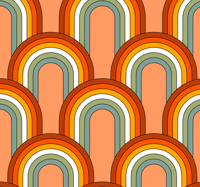 Regenboogpatroon woonkamer jaren 70 behang