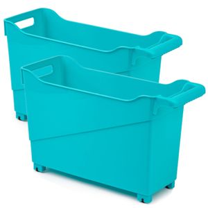 Set van 3x stuks kunststof trolleys turquoise blauw op wieltjes L45 x B17 x H29 cm