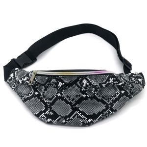 Zwarte/grijze slangenprint heuptas/fanny pack/cross body tas 32 cm PU leer   -