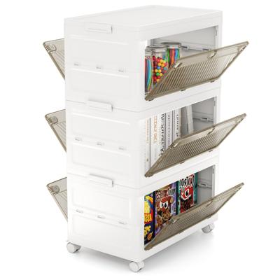 Set van 3/4 Kunststof Opbergbakken 126 L/168 L Stapelbare Opbergbakken met Deksels Opvouwbare Opbergbak met Wieltje voor Slaapkamer