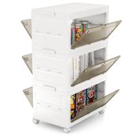 Set van 3/4 Kunststof Opbergbakken 126 L/168 L Stapelbare Opbergbakken met Deksels Opvouwbare Opbergbak met Wieltje voor Slaapkamer