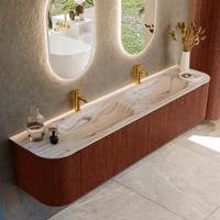 Badmeubel Mondiaz Kurve-Dlux | 200 cm | Meubelkleur Ruby | Wastafelkleur Nata | Solid surface | Wasbak beide zijden spoelbak | 2 kraangaten