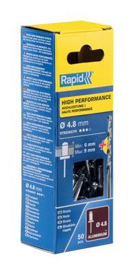 Rapid High performance blindklinknagels Ø4,8 x 12 mm, 50 stuks + boor - 5000388 - 5000388