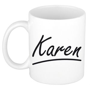 Naam cadeau mok / beker Karen met sierlijke letters 300 ml